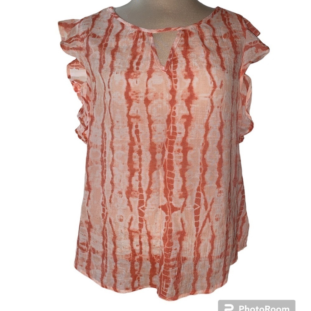 Wrangler blouse sleeveless w/ruffles keyhole opening front tie-dye size large
